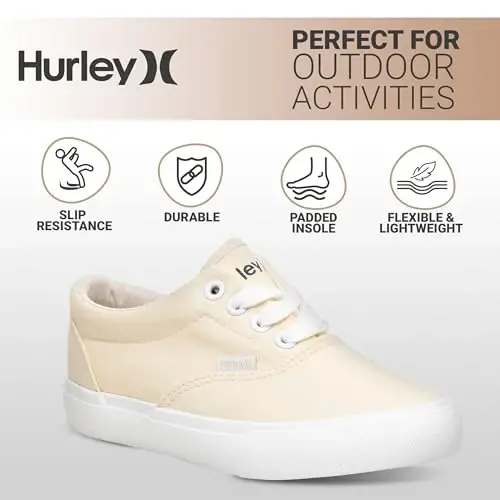 Hurley Marley Kids Lace Up Canvas Sneakers – Low Cut Skateboarding Shoes for Kids, Sports Shoes for Boys and Girls - 5