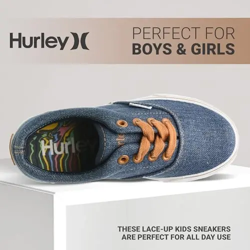 Hurley Marley Kids Lace Up Canvas Sneakers – Low Cut Skateboarding Shoes for Kids, Sports Shoes for Boys and Girls - 3
