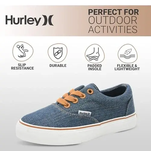 Hurley Marley Kids Lace Up Canvas Sneakers – Low Cut Skateboarding Shoes for Kids, Sports Shoes for Boys and Girls - 5