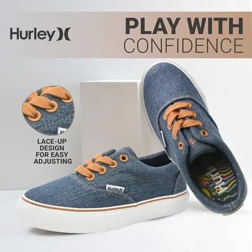 Hurley Marley Kids Lace Up Canvas Sneakers – Low Cut Skateboarding Shoes for Kids, Sports Shoes for Boys and Girls - Hurley (1)
