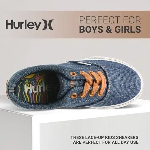 Hurley Marley Kids Lace Up Canvas Sneakers – Low Cut Skateboarding Shoes for Kids, Sports Shoes for Boys and Girls - 3
