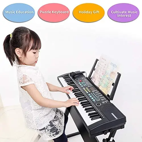 Hurricane Kids Piano Keyboard, 61 Keys Beginner Electronic Keyboard Portable Digital Music Keyboard, Early Education Music Instrument with Microphone & Music Sheet Stand, Gift for Boy Girl - 2