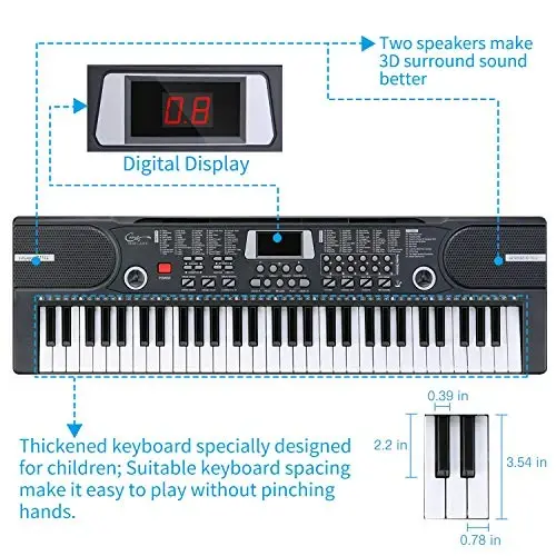 Hurricane Kids Piano Keyboard, 61 Keys Beginner Electronic Keyboard Portable Digital Music Keyboard, Early Education Music Instrument with Microphone & Music Sheet Stand, Gift for Boy Girl - 4