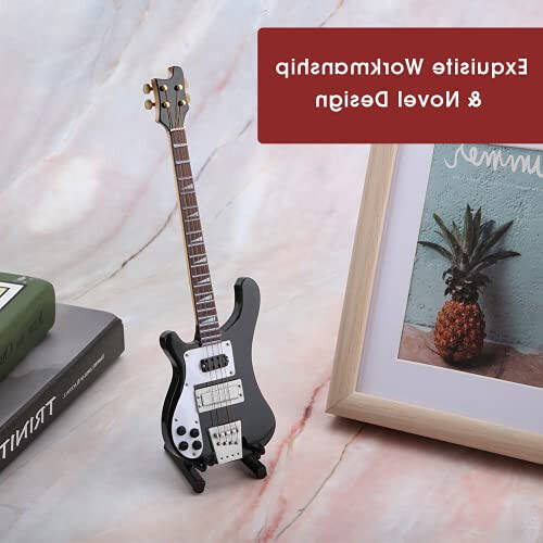 HURRISE Miniature Bass, Miniature Instruments Resistant Miniature Guitar Musical Model Elegant for Home Office Decor - 3