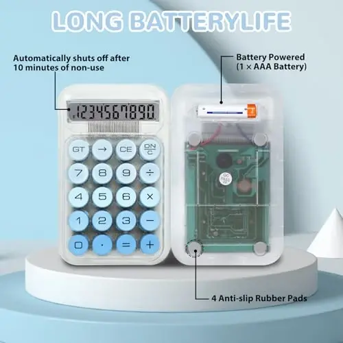 HUTUDD Chiroyli Kalkulyator, Mexanik Kalit Kalkulyatori, Kalkulyatorlar Stol usti 10 Xonali, Katta Tugmachalar va LCD Displeyli Stol Kalkulyatorlari, Batareya Quvvati, Maktab Uy Ofis Asoslari uchun Ideal (Moviy) - 3