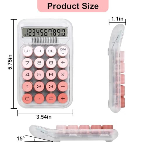 HUTUDD Cute Calculator, Mechanical Switch Calculator, Calculators Desktop 10 Digits, Desk Calculator with Big Buttons and LCD Display, Battery Power,Basic Small Calculator for School Home Office(Pink) - 2