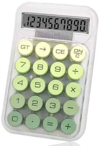 HUTUDD Cute Calculator, Mechanical Switch Calculator, Calculators Desktop 10 Digits, Desk Calculator with Big Buttons and LCD Display,Battery Power,Basic Small Calculator for School Home Office(Green) - 1