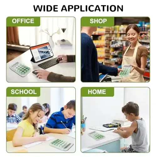 HUTUDD Cute Calculator, Mechanical Switch Calculator, Calculators Desktop 10 Digits, Desk Calculator with Big Buttons and LCD Display,Battery Power,Basic Small Calculator for School Home Office(Green) - 7