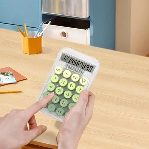 HUTUDD Cute Calculator, Mechanical Switch Calculator, Calculators Desktop 10 Digits, Desk Calculator with Big Buttons and LCD Display,Battery Power,Basic Small Calculator for School Home Office(Green) - 6
