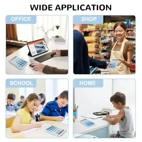 HUTUDD Cute Calculator, Mechanical Switch Calculator, Calculators Desktop 10 Digits, Desk Calculators with Big Buttons and LCD Display, Battery Power, Ideal for School Home Office Basic(Blue) - 7