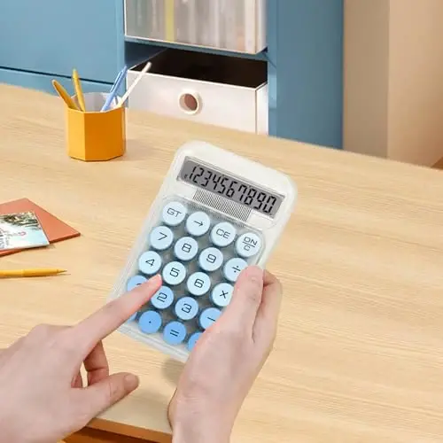 HUTUDD Cute Calculator, Mechanical Switch Calculator, Calculators Desktop 10 Digits, Desk Calculators with Big Buttons and LCD Display, Battery Power, Ideal for School Home Office Basic(Blue) - 6