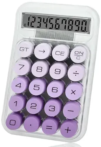HUTUDD Cute Calculator, Mechanical Switch Calculator,Calculators Desktop 10 Digits,Desk Calculators with Big Buttons and LCD Display,Battery Power, Ideal for School Home Office Basic Purple - HUTUDD
