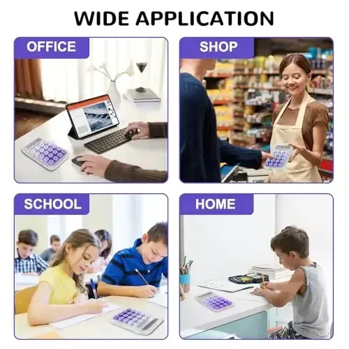 HUTUDD Cute Calculator, Mechanical Switch Calculator,Calculators Desktop 10 Digits,Desk Calculators with Big Buttons and LCD Display,Battery Power, Ideal for School Home Office Basic Purple - 7