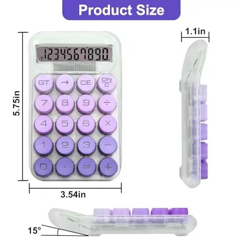 HUTUDD Cute Calculator, Mechanical Switch Calculator,Calculators Desktop 10 Digits,Desk Calculators with Big Buttons and LCD Display,Battery Power, Ideal for School Home Office Basic Purple - 2