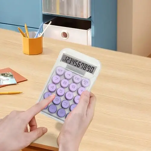 HUTUDD Cute Calculator, Mechanical Switch Calculator,Calculators Desktop 10 Digits,Desk Calculators with Big Buttons and LCD Display,Battery Power, Ideal for School Home Office Basic Purple - 6