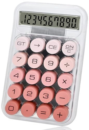 HUTUDD Cute Calculator, Mexanik Kalit Kalkulyatori, 10 Xonali Stol Kalkulyatorlari, Katta Tugmali va LCD Displeyli Stol Kalkulyatori, Batareya Quvvati, Maktab Uy-joy Ofisi Uchun Oddiy Kichik Kalkulyator (Pushti) - 1