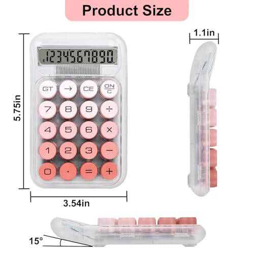 HUTUDD Cute Calculator, Mexanik Kalit Kalkulyatori, 10 Xonali Stol Kalkulyatorlari, Katta Tugmali va LCD Displeyli Stol Kalkulyatori, Batareya Quvvati, Maktab Uy-joy Ofisi Uchun Oddiy Kichik Kalkulyator (Pushti) - 2