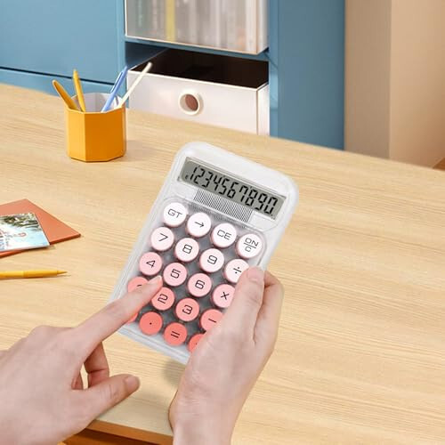 HUTUDD Cute Calculator, Mexanik Kalit Kalkulyatori, 10 Xonali Stol Kalkulyatorlari, Katta Tugmali va LCD Displeyli Stol Kalkulyatori, Batareya Quvvati, Maktab Uy-joy Ofisi Uchun Oddiy Kichik Kalkulyator (Pushti) - 6