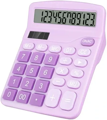 HUTUDD Desktop Calculator, Binafsha Kalkulyator Katta Tugmalar, 12-Xonali Katta LCD Displey, Quyosh va AA Batareyali Ikkilamchi Quvvat, Ofis Uy Maktab Biznes Sinf uchun Stol Kalkulyatorlari (Binafsha) - 1