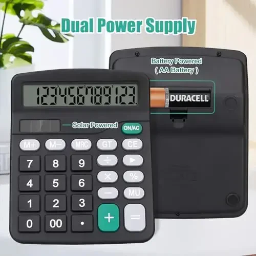 HUTUDD Desktop Calculator, Black Calculator Big Buttons, 12-Digits Large LCD Display, Solar and AA Battery Dual Power, Desk Calculators for Office Home School Business Class (Black) - HUTUDD (1)