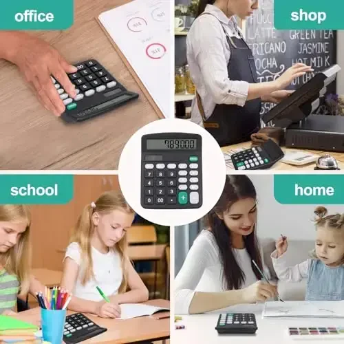 HUTUDD Desktop Calculator, Black Calculator Big Buttons, 12-Digits Large LCD Display, Solar and AA Battery Dual Power, Desk Calculators for Office Home School Business Class (Black) - 7