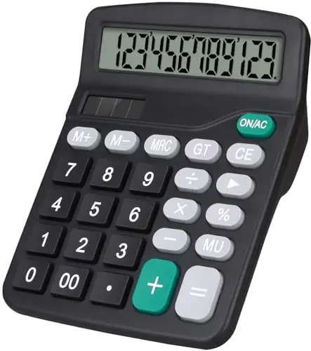 HUTUDD Desktop Calculator, Black Calculator Big Buttons, 12-Digits Large LCD Display, Solar and AA Battery Dual Power, Desk Calculators for Office Home School Business Class (Black) - 1
