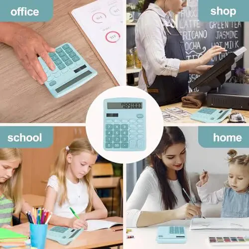 HUTUDD Desktop Calculator, Light Blue Calculator Big Buttons, 12-Digits Large LCD Display, Solar and AA Battery Dual Power, Desk Calculator for Office Home School Business Class (Light Blue) - 7