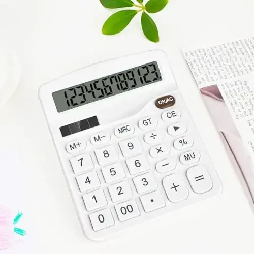 HUTUDD Desktop Calculator - Oq Katta Tugmali 12-Raqamli LCD Displey, Quyosh va AA Batareyasi bilan ishlaydi, Ofis, Uy, Maktab va Biznes uchun Stol Kalkulyatori - 3