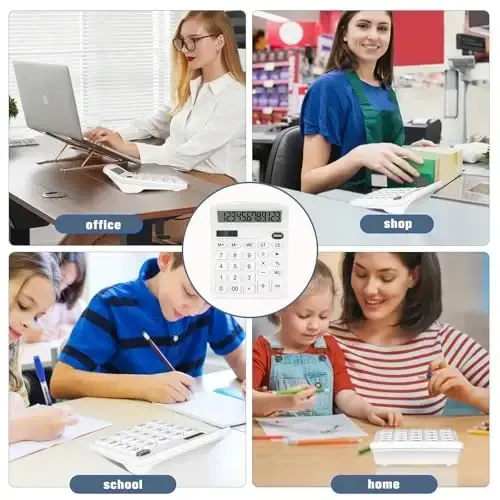 HUTUDD Desktop Calculator - Oq Katta Tugmali 12-Raqamli LCD Displey, Quyosh va AA Batareyasi bilan ishlaydi, Ofis, Uy, Maktab va Biznes uchun Stol Kalkulyatori - 7