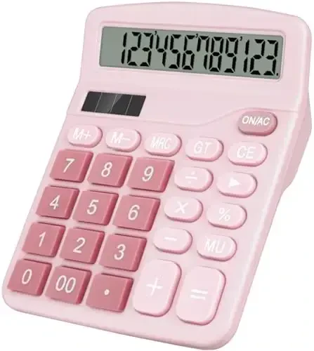 HUTUDD Desktop Calculator, Pink Calculator Big Buttons, 12-Digits Large LCD Display, Solar and AA Battery Dual Power, Desk Calculators for Office Home School Business Class (Pink) 