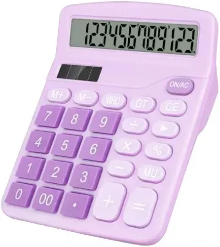 HUTUDD Desktop Calculator, Purple Calculator Big Buttons, 12-Digits Large LCD Display, Solar and AA Battery Dual Power, Desk Calculators for Office Home School Business Class (Purple) - 1