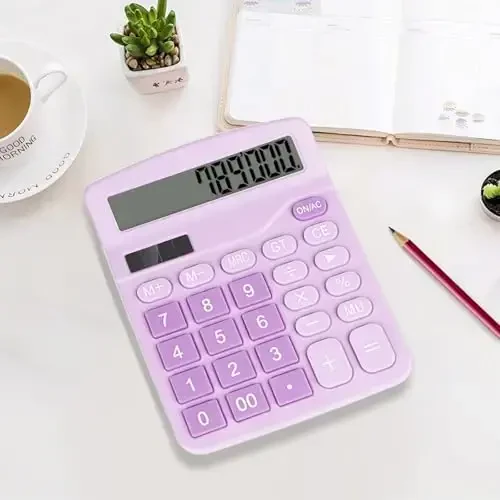 HUTUDD Desktop Calculator, Purple Calculator Big Buttons, 12-Digits Large LCD Display, Solar and AA Battery Dual Power, Desk Calculators for Office Home School Business Class (Purple) - 3