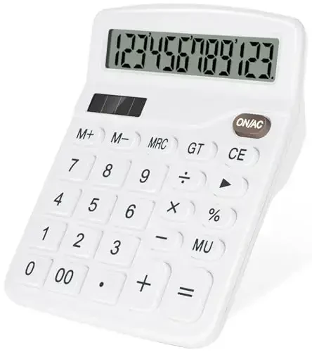 HUTUDD Desktop Calculator - White Big Button 12-Digit LCD Display, Solar & AA Battery Powered, Desk Calculator for Office, Home, School & Business - 1