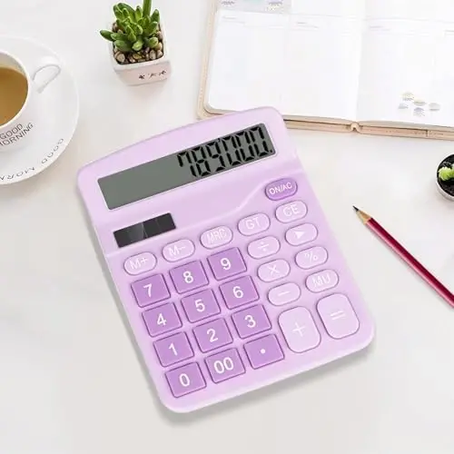 HUTUDD Desktop Calculator, Purple Calculator Big Buttons, 12-Digits Large LCD Display, Solar and AA Battery Dual Power, Desk Calculators for Office Home School Business Class (Purple) - 3