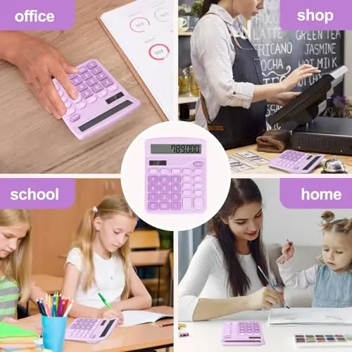 HUTUDD Desktop Calculator, Purple Calculator Big Buttons, 12-Digits Large LCD Display, Solar and AA Battery Dual Power, Desk Calculators for Office Home School Business Class (Purple) - 7