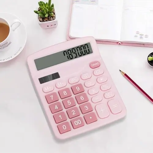 HUTUDD Desktop Calculator, Pink Calculator Big Buttons, 12-Digits Large LCD Display, Solar and AA Battery Dual Power, Desk Calculators for Office Home School Business Class (Pink) - 3
