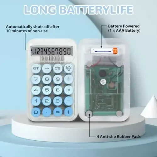 HUTUDD Милый калькулятор, механический переключатель калькулятор, настольные калькуляторы 10 цифр, настольные калькуляторы с большими кнопками и ЖК-дисплеем, питание от батареи, идеально подходит для школы, дома, офиса Basic(Blue) - 3