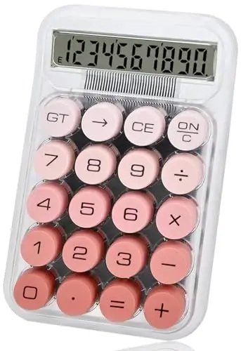 HUTUDD Cute Calculator, Mechanical Switch Calculator, Calculators Desktop 10 Digits, Desk Calculators with Big Buttons and LCD Display, Battery Power,Ideal for School Home Office Basic(Pink) - 1