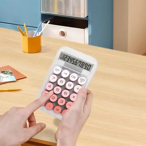 HUTUDD Cute Calculator, Mechanical Switch Calculator, Calculators Desktop 10 Digits, Desk Calculators with Big Buttons and LCD Display, Battery Power,Ideal for School Home Office Basic(Pink) - 6