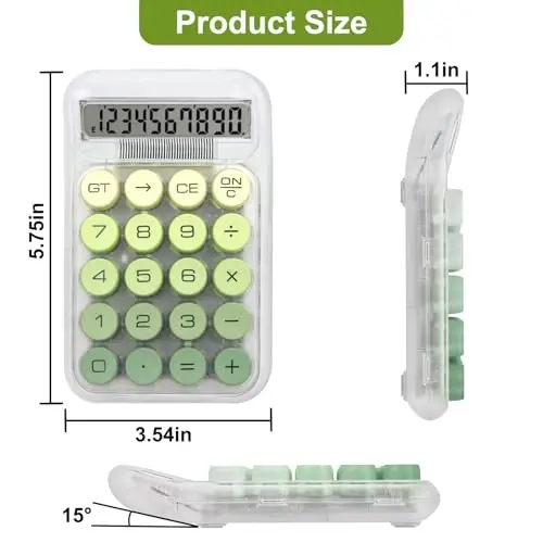HUTUDD Cute Calculator, Mechanical Switch Calculator, Calculators Desktop 10 Digits, Desk Calculator with Big Buttons and LCD Display,Battery Power,Basic Small Calculator for School Home Office(Green) - 2