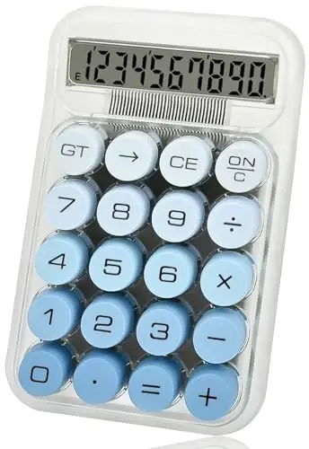 HUTUDD Cute Calculator, Mechanical Switch Calculator, Calculators Desktop 10 Digits, Desk Calculators with Big Buttons and LCD Display, Battery Power, Ideal for School Home Office Basic(Blue) - HUTUDD