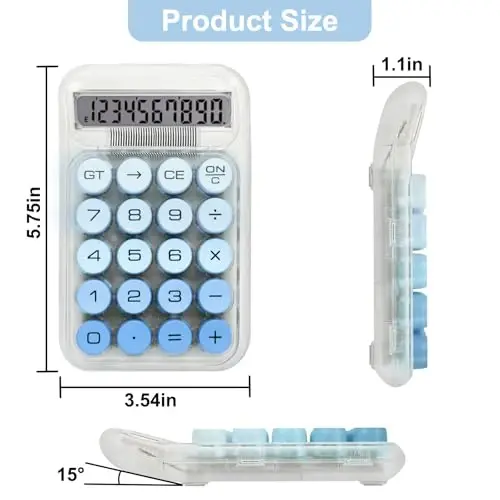 HUTUDD Cute Calculator, Mechanical Switch Calculator, Calculators Desktop 10 Digits, Desk Calculators with Big Buttons and LCD Display, Battery Power, Ideal for School Home Office Basic(Blue) - 2