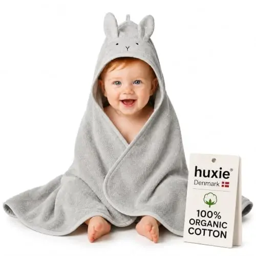 Huxie Baby Hooded Towel – Organic Cotton Baby Bath Towels – Baby Towels for Baby Boy, Baby Girl, Large 32