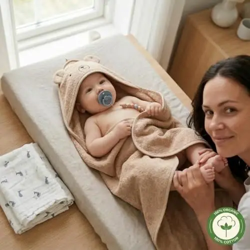 Huxie Baby Hooded Towel – Organik Paxta Chaqaloq Hammom Sochiqlari – Chaqaloq Sochiqlari, O'g'il bola, Qiz bola uchun Chaqaloq Hammom Sochiqlari, 32