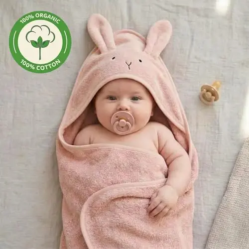 Huxie Baby Hooded Towel – Organic Cotton Baby Bath Towels – Baby Towels, Baby Bath Towels for Baby Boy, Baby Girl, 32