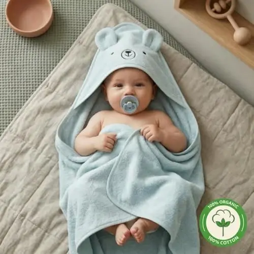 Huxie Baby Hooded Towel – Organic Cotton Baby Bath Towels – Baby Towels, Baby Bath Towels for Baby Boy, 32
