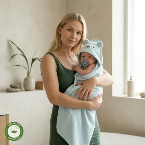 Huxie Baby Hooded Towel – Organic Cotton Baby Bath Towels – Baby Towels, Baby Bath Towels for Baby Boy, 32