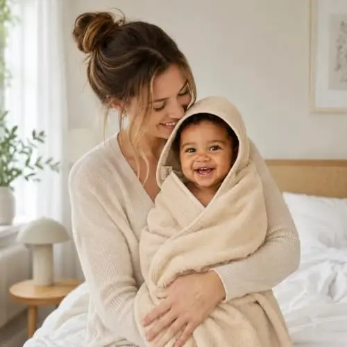 Huxie Hooded Baby Towels – 100% Organic Cotton Baby Bath Towels – Baby Boy and Girl Newborn Essentials - Super-Soft and Absorbent. (Fog) - HUXIE (1)