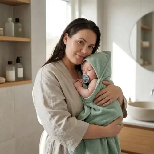 Huxie Hooded Baby Towels – 100% Organic Cotton Baby Bath Towels – Baby Boy Newborn Essentials - Super-Soft and Absorbent.(Roman Green) - HUXIE (1)