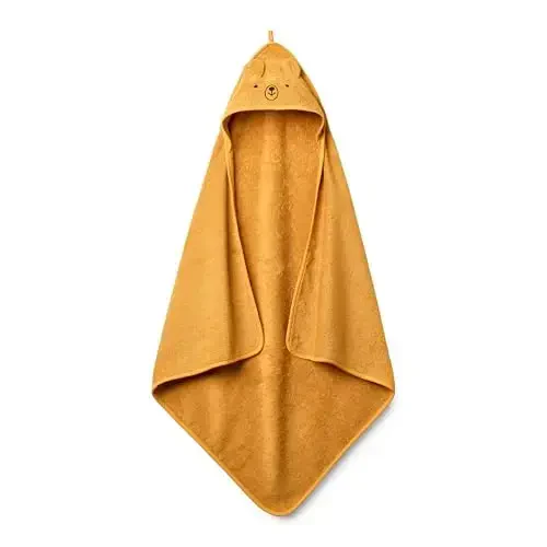 Huxie Daniya - Premium organik paxta chaqaloq hammom sochiqchasi – Kaputli chaqaloq va yurishga boshlagan bola sochiqchalari yangi tug'ilgan qiz va o'g'il bolalar uchun – Super yumshoq va suvni yaxshi singdiruvchi, 32 x 32 (Ayiq - Kuzgi sariq) - 5